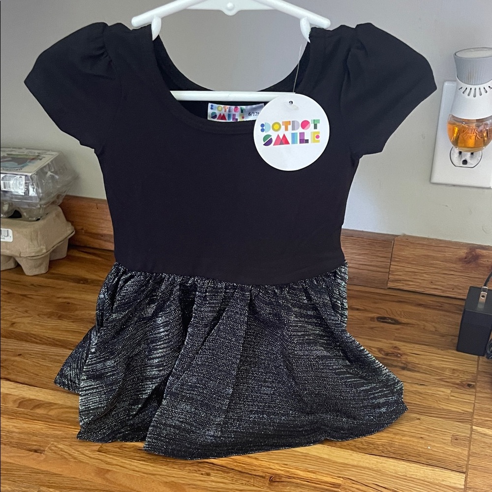 Dot Dot Smile Black and Silver Kids Dress 6-12 month girls sparkle